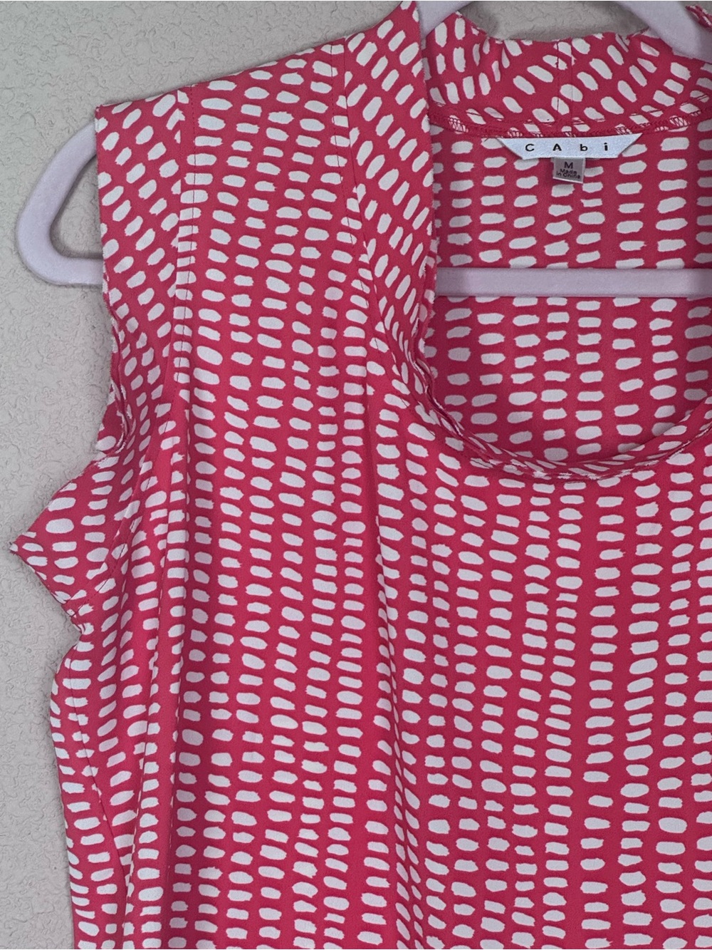 CAbi Orange White Geometric Print Blouse Cap Sleeve Drape Neck Career Top Medium